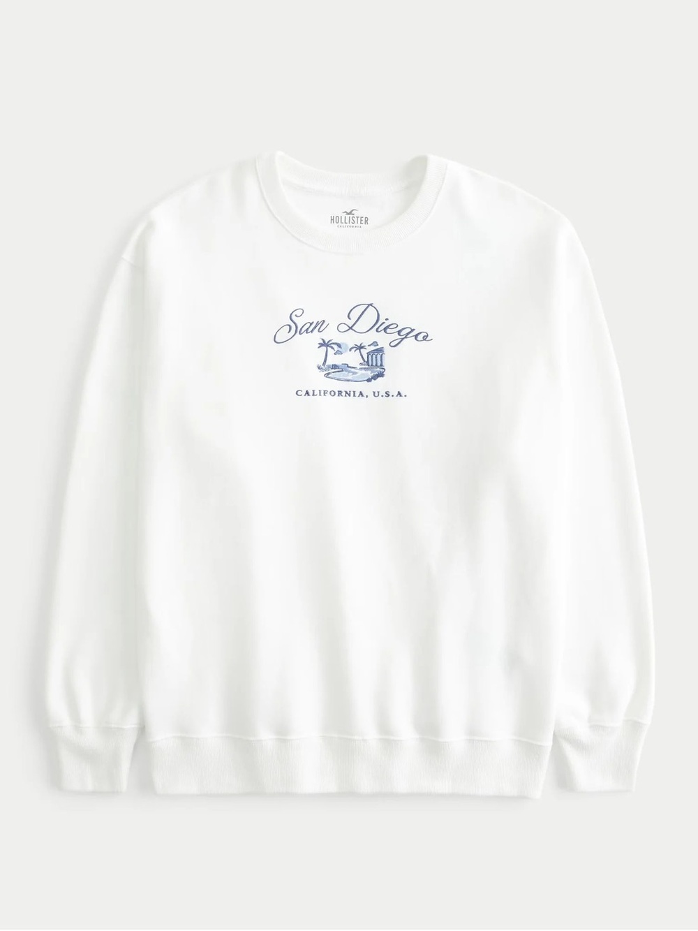 Hollister White "San Diego" Graphic Crewneck Sweater